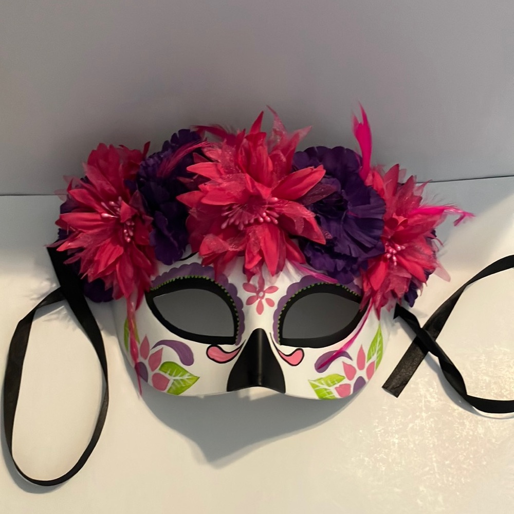 Adult  Día de Muertos‎ Mask with Pink and Purple Flowers